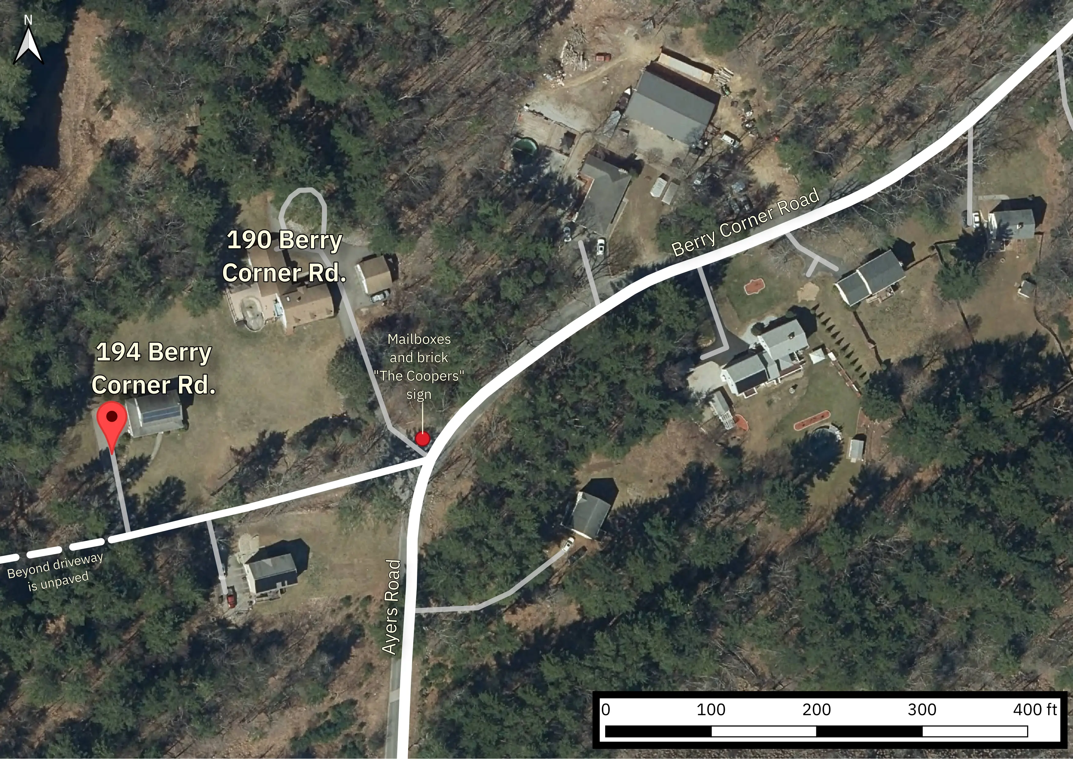 (Aerial imagery map of details near the destination)
